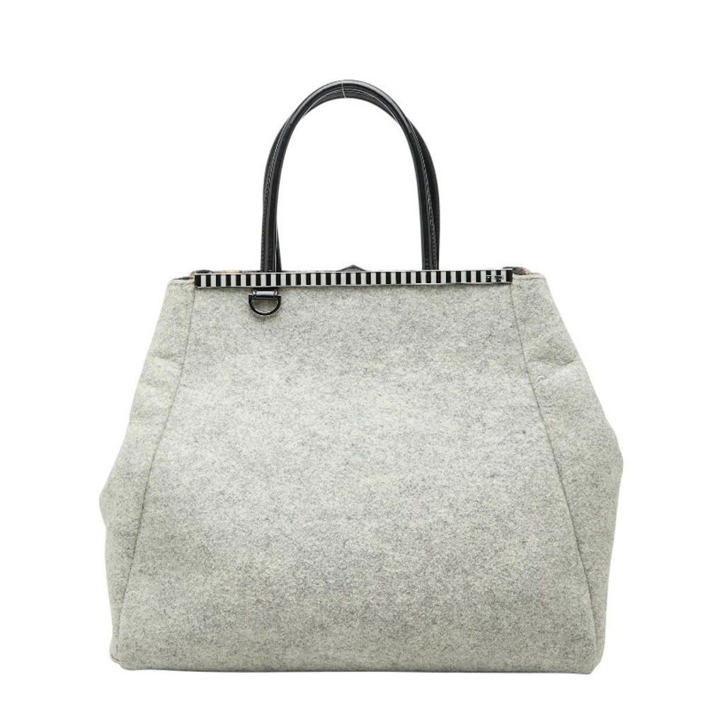 Fendi Toujours Handbag Tote Bag Gray Black Wool Leather